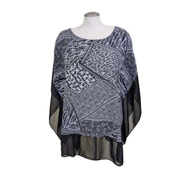 Zac Rachel Poncho Top Womens Plus 3X Semi Sheer Boho Artsy Black White Witchy - Picture 2 of 9